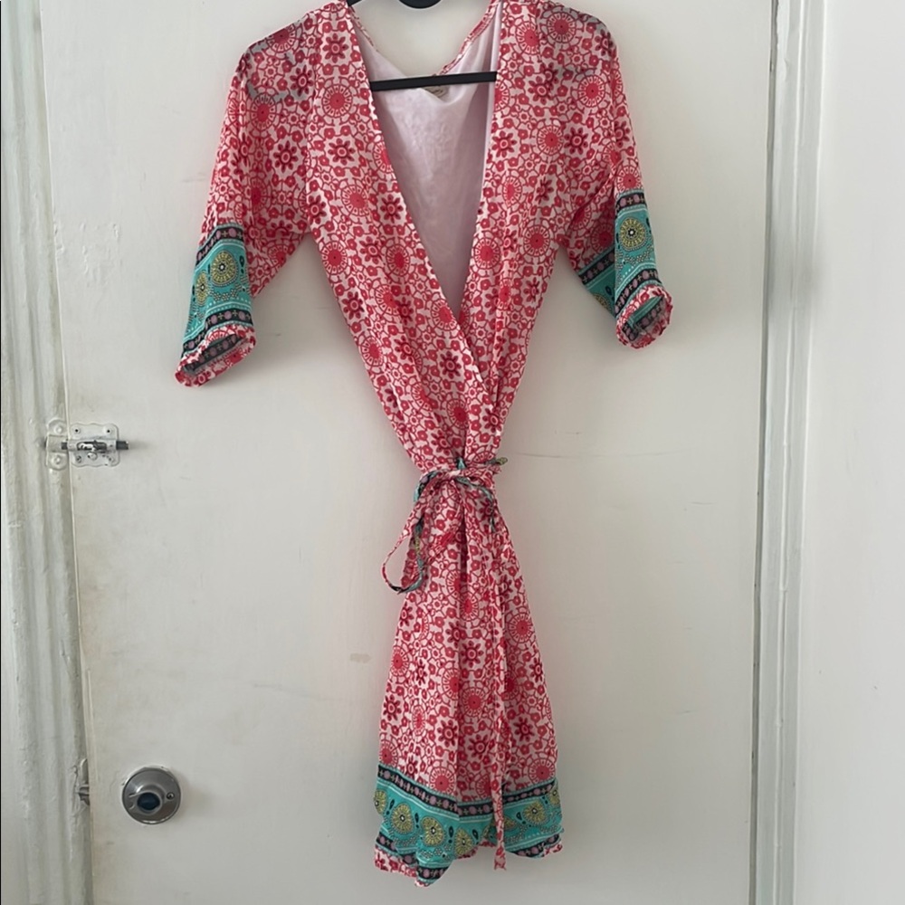 Floral Pink and Green Women's Robe